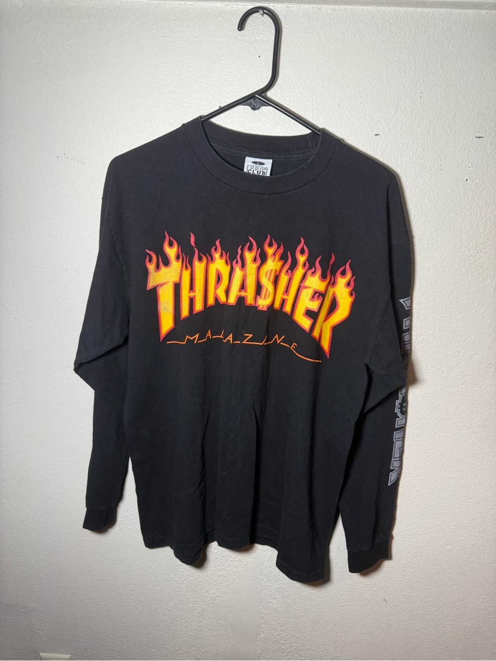 Thrasher Black Long Sleeve Flame Logo Tee - Yellow & Red Graphic